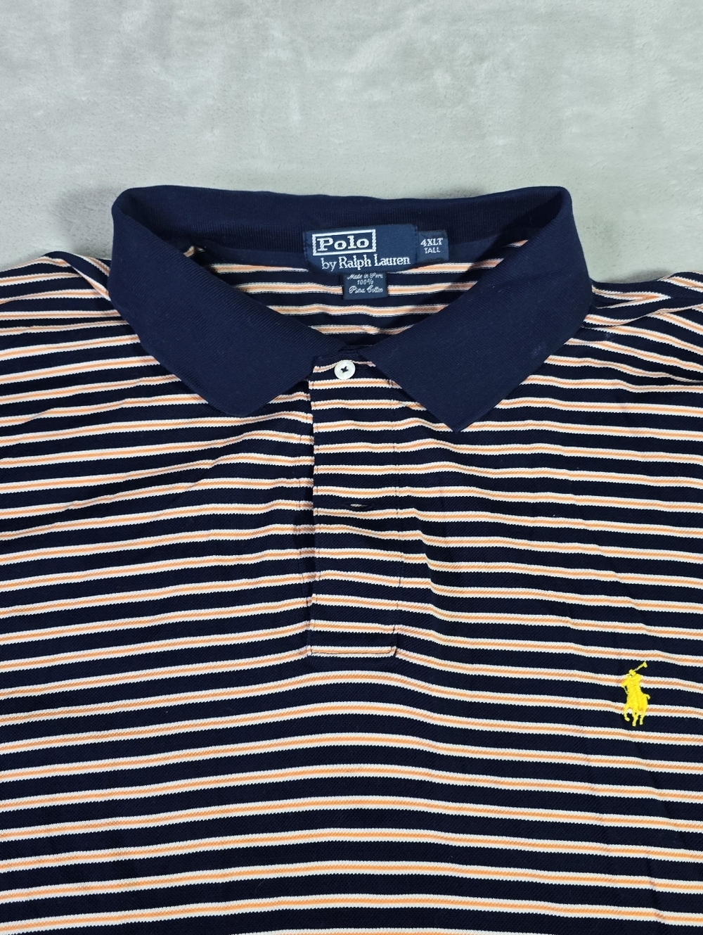 VTG Polo Ralph Lauren Shirt Mens 4XLT Striped Orange Blue Flesh Pony Pima Cotton - Picture 3 of 6